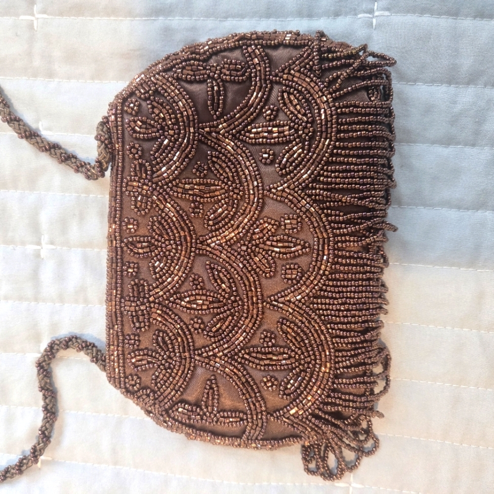 COPY - bronze beaded Coldwater Creek crossbody purse